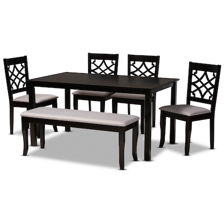 Baxton Studio Dori Grey Upholstered and Dark Brown Finished Wood 6-Piece Dining Set 172-9728-10918-10519
